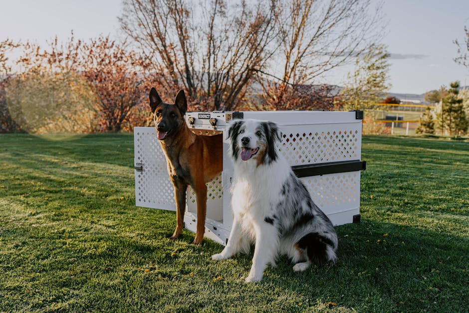 Dog in crate and playpen setup, “Crate Training vs. Playpen Training” comparison with safe transition tips on Pexels
