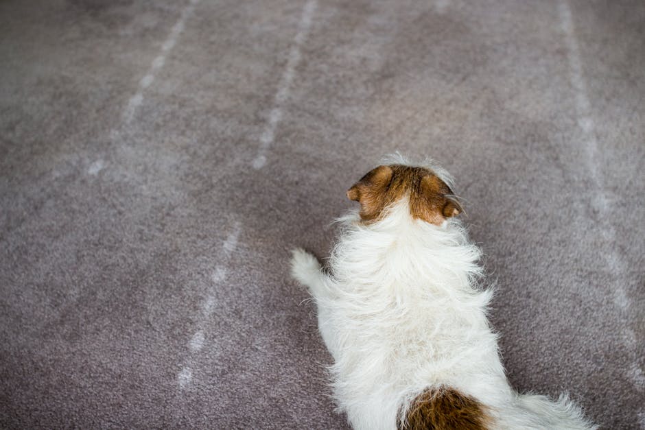 Hand blotting a carpet spot and applying enzymatic cleaner after a dog accident